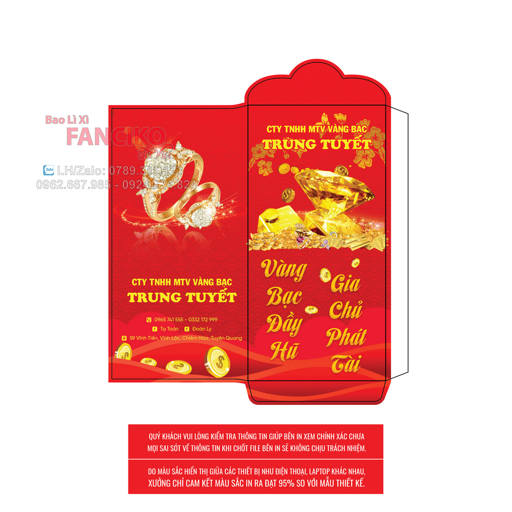 bao lì xì tiệm vàng, bạc, trang sức và đá quý